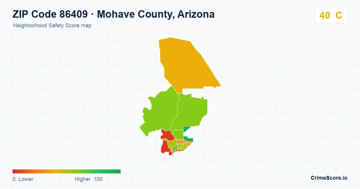 ZIP Code 86409 in Mohave County, Arizona neighborhood Safety Score map