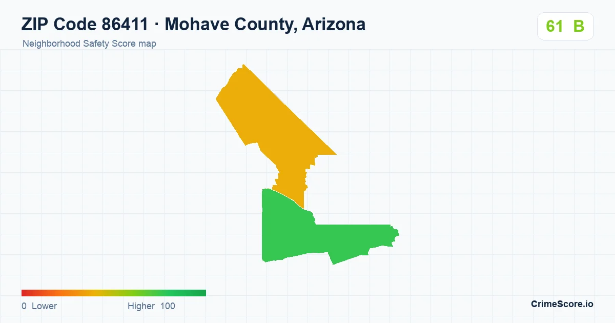 ZIP Code 86411 in Mohave County, Arizona neighborhood Safety Score map