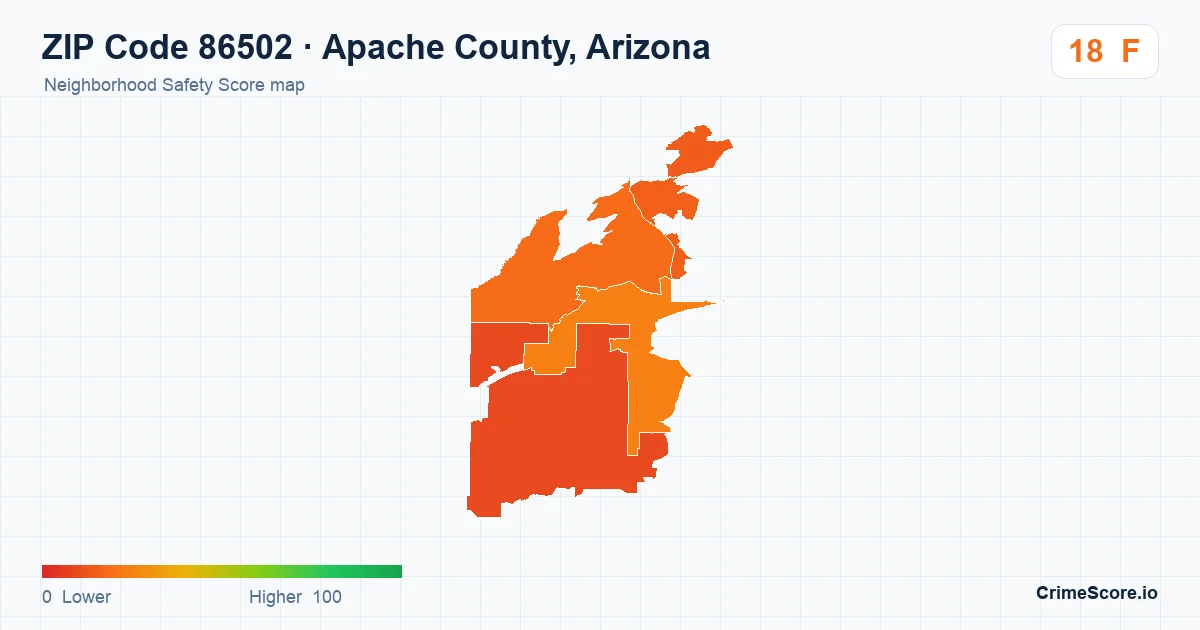 ZIP Code 86502 in Apache County, Arizona neighborhood Safety Score map