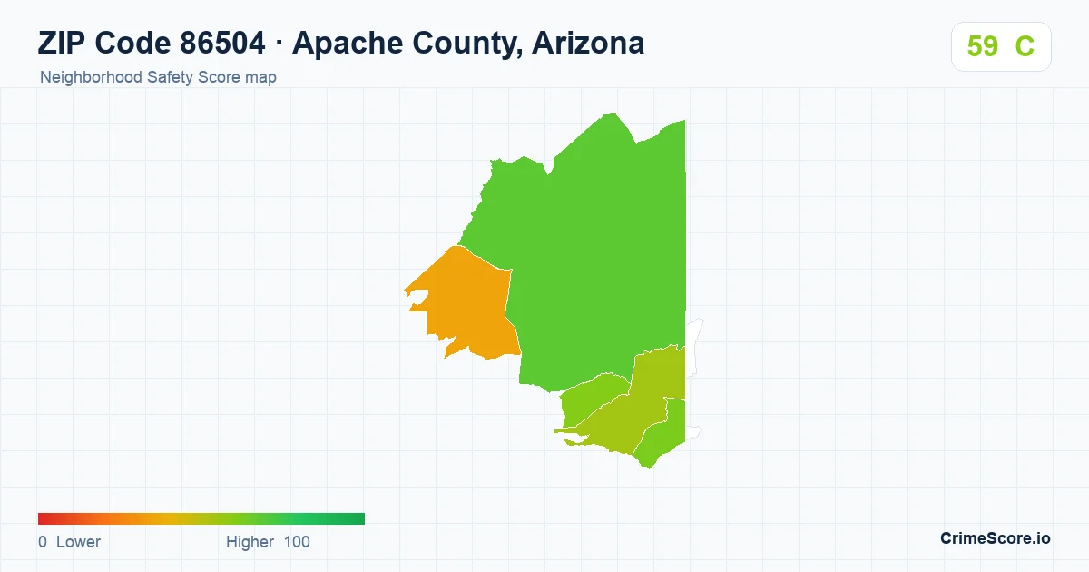 ZIP Code 86504 in Apache County, Arizona neighborhood Safety Score map