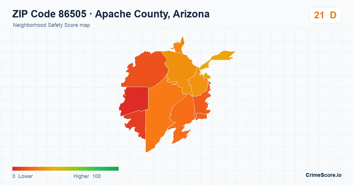 ZIP Code 86505 in Apache County, Arizona neighborhood Safety Score map