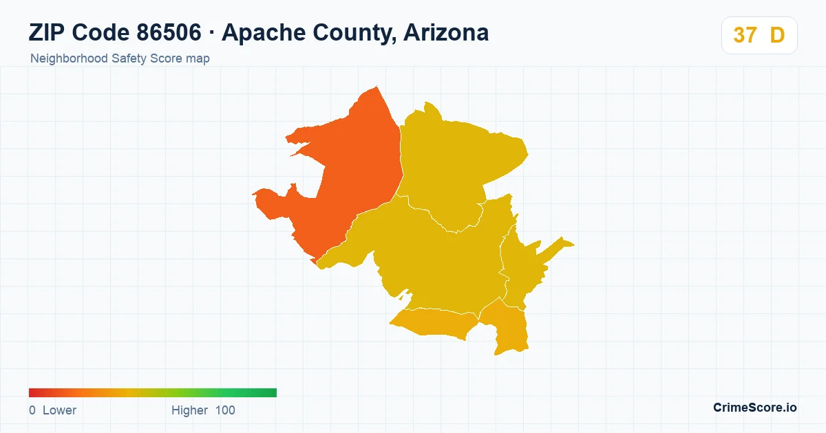 ZIP Code 86506 in Apache County, Arizona neighborhood Safety Score map