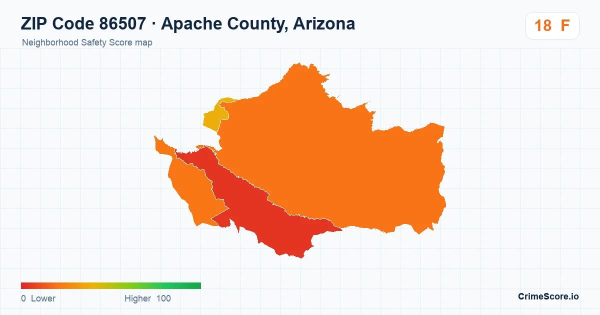 ZIP Code 86507 in Apache County, Arizona neighborhood Safety Score map