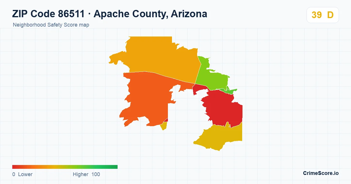 ZIP Code 86511 in Apache County, Arizona neighborhood Safety Score map