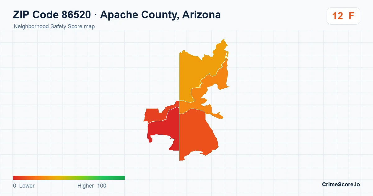 ZIP Code 86520 in Apache County, Arizona neighborhood Safety Score map