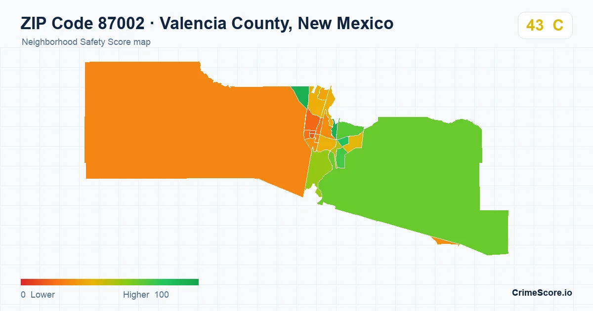 ZIP Code 87002 in Valencia County, New Mexico neighborhood Safety Score map