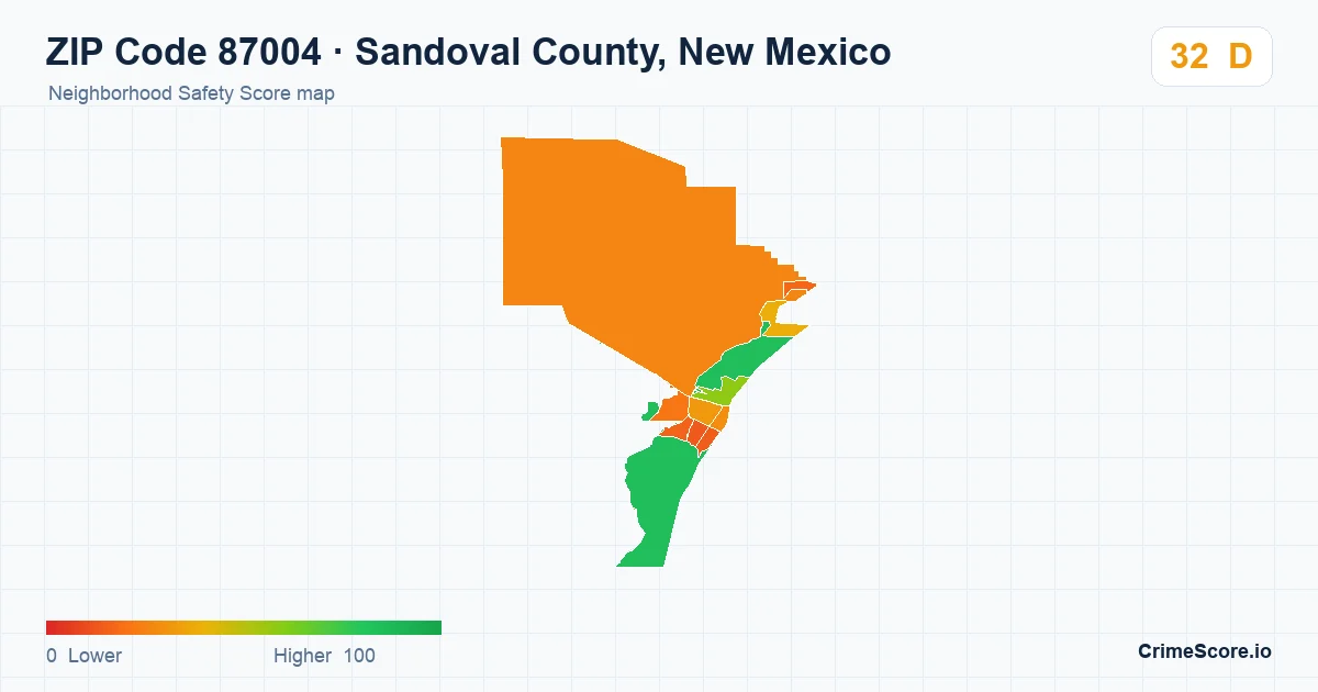 ZIP Code 87004 in Sandoval County, New Mexico neighborhood Safety Score map