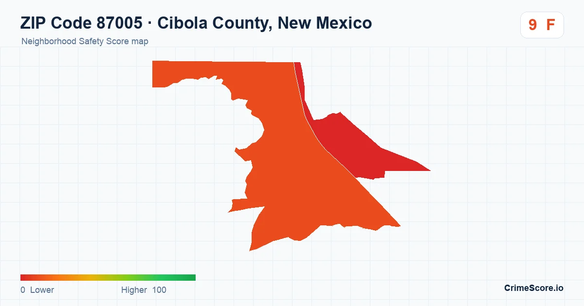 ZIP Code 87005 in Cibola County, New Mexico neighborhood Safety Score map