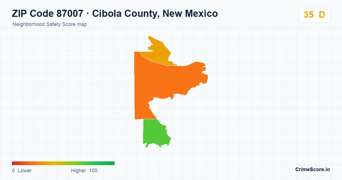 ZIP Code 87007 in Cibola County, New Mexico neighborhood Safety Score map