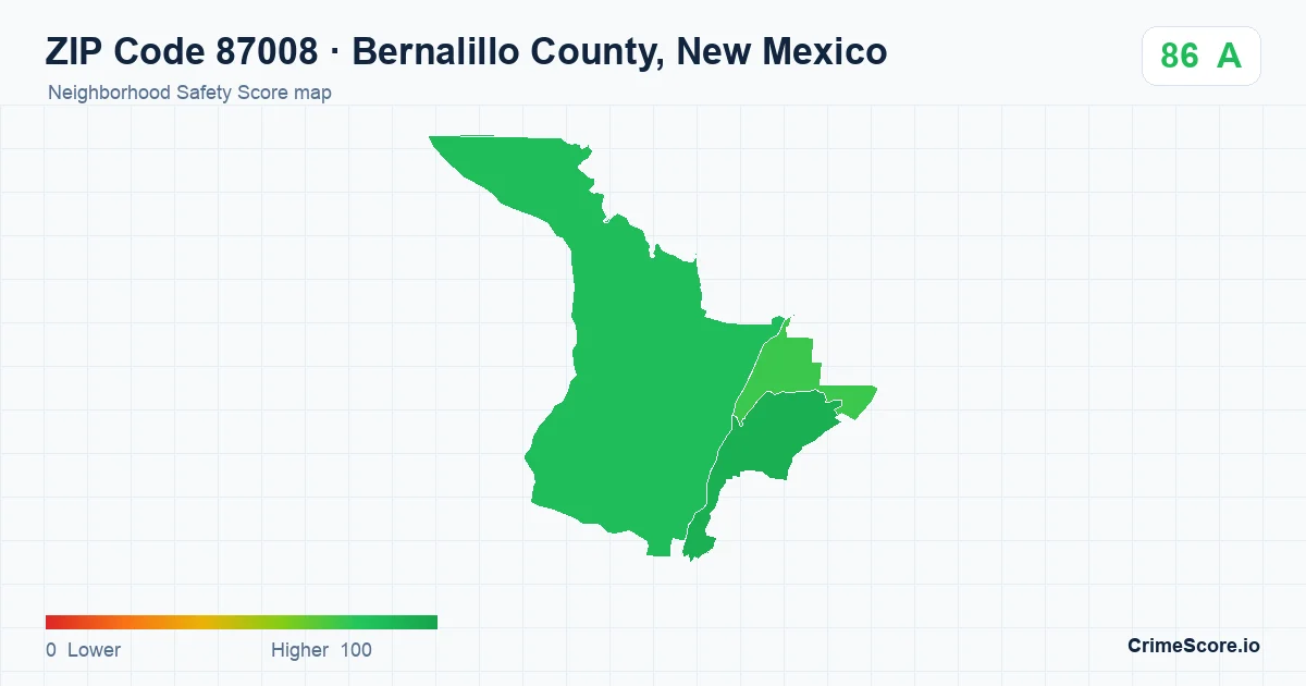 ZIP Code 87008 in Bernalillo County, New Mexico neighborhood Safety Score map