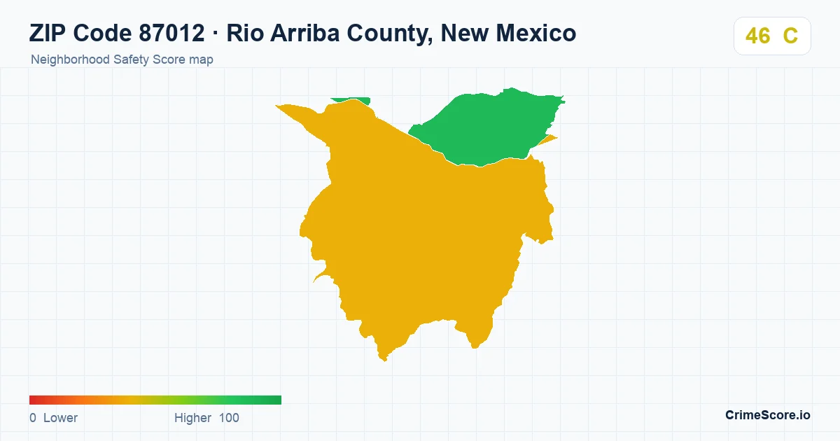 ZIP Code 87012 in Rio Arriba County, New Mexico neighborhood Safety Score map