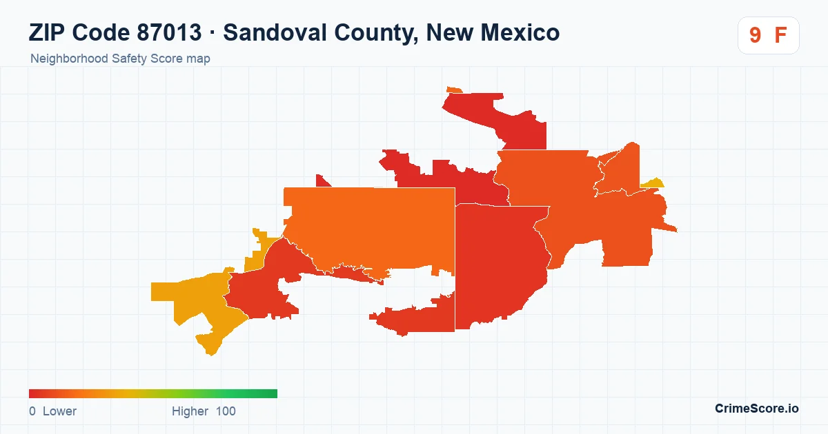 ZIP Code 87013 in Sandoval County, New Mexico neighborhood Safety Score map
