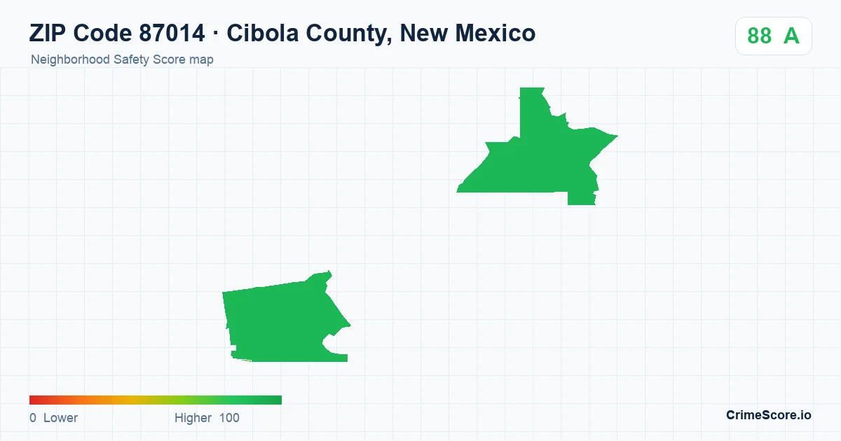 ZIP Code 87014 in Cibola County, New Mexico neighborhood Safety Score map