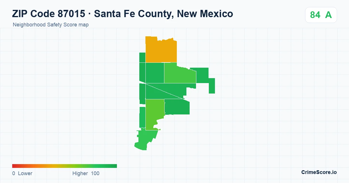 ZIP Code 87015 in Santa Fe County, New Mexico neighborhood Safety Score map