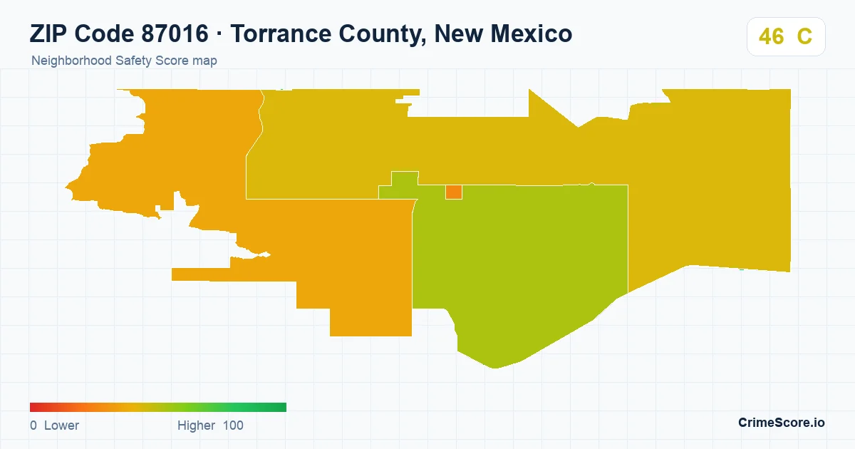ZIP Code 87016 in Torrance County, New Mexico neighborhood Safety Score map