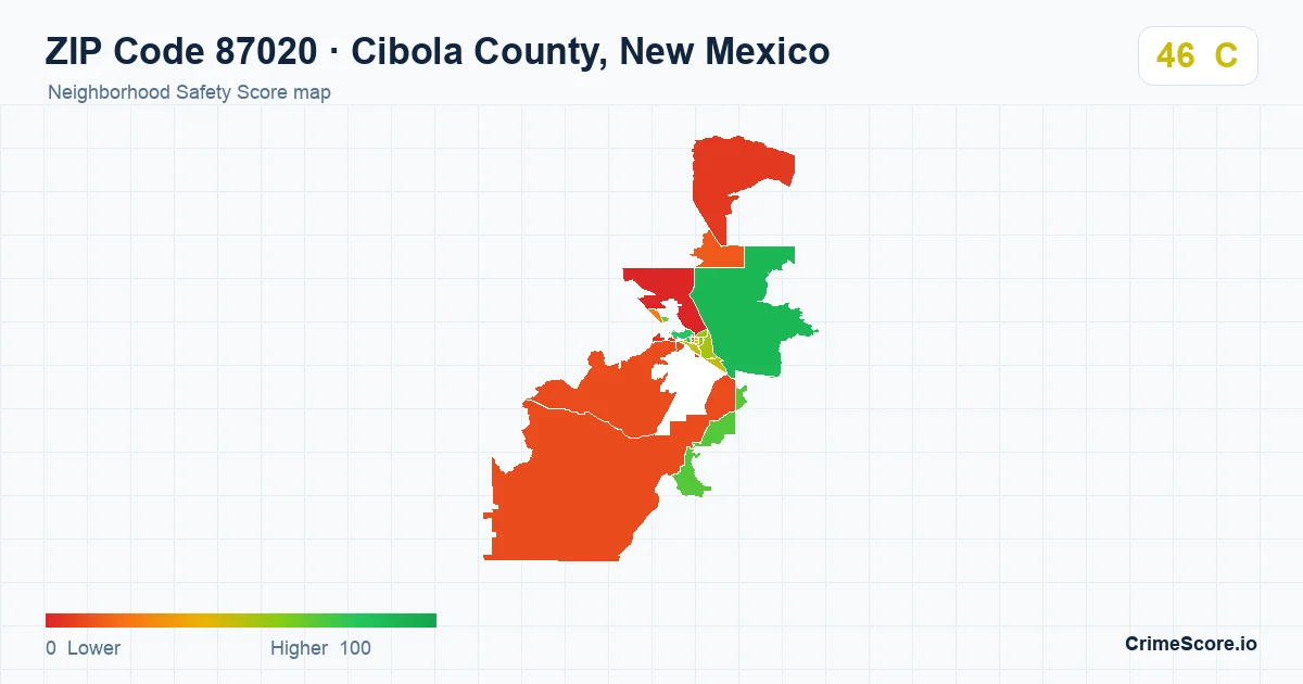 ZIP Code 87020 in Cibola County, New Mexico neighborhood Safety Score map