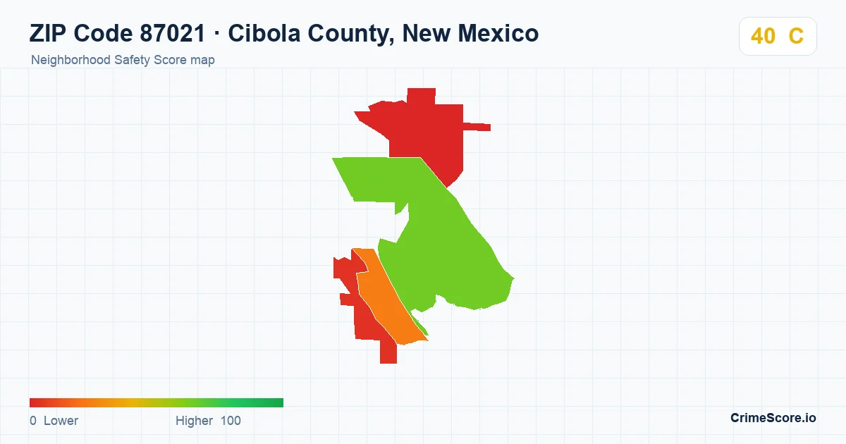 ZIP Code 87021 in Cibola County, New Mexico neighborhood Safety Score map