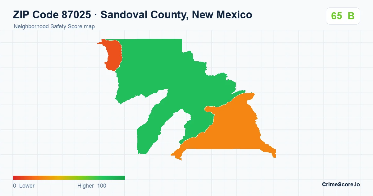 ZIP Code 87025 in Sandoval County, New Mexico neighborhood Safety Score map