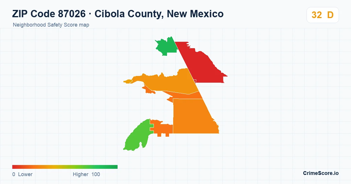 ZIP Code 87026 in Cibola County, New Mexico neighborhood Safety Score map