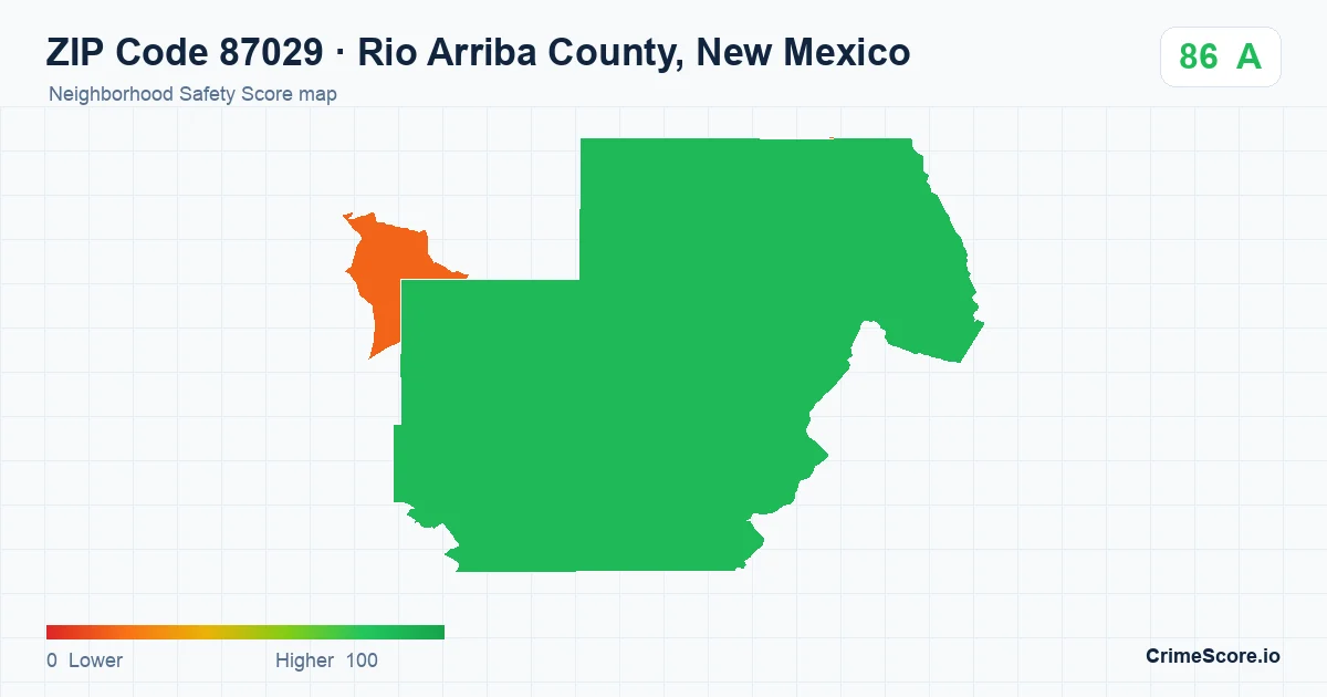 ZIP Code 87029 in Rio Arriba County, New Mexico neighborhood Safety Score map