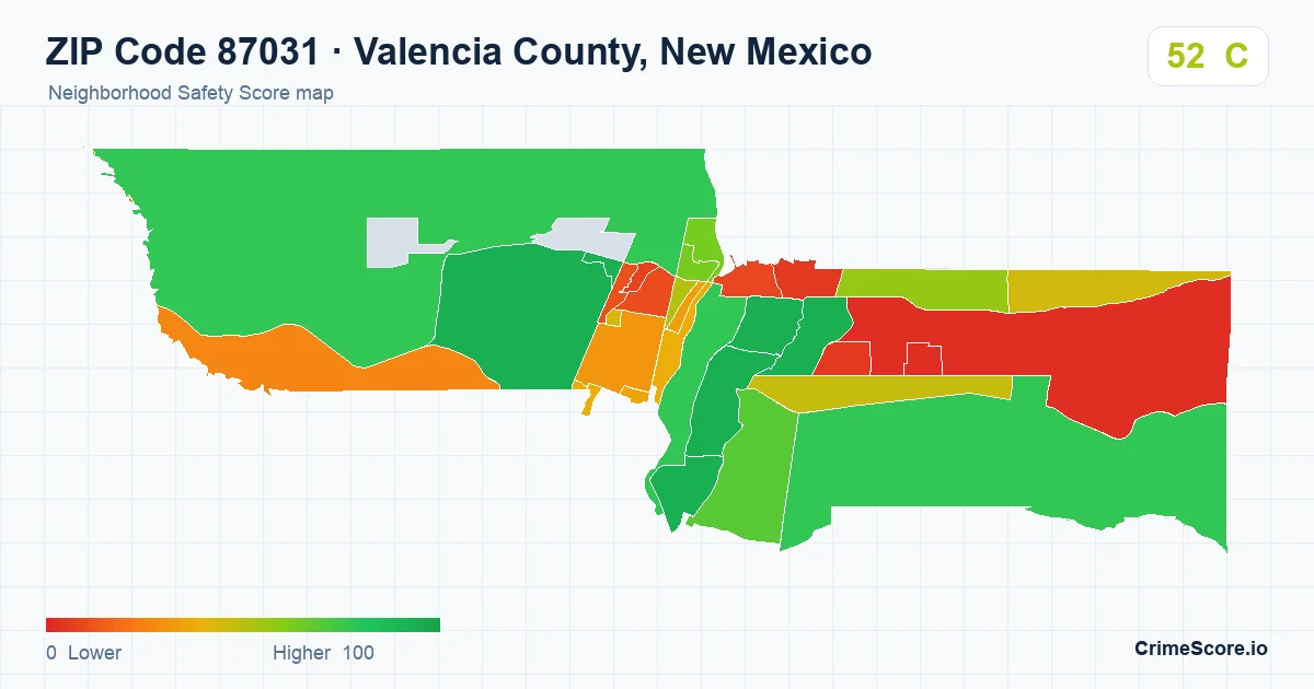 ZIP Code 87031 in Valencia County, New Mexico neighborhood Safety Score map