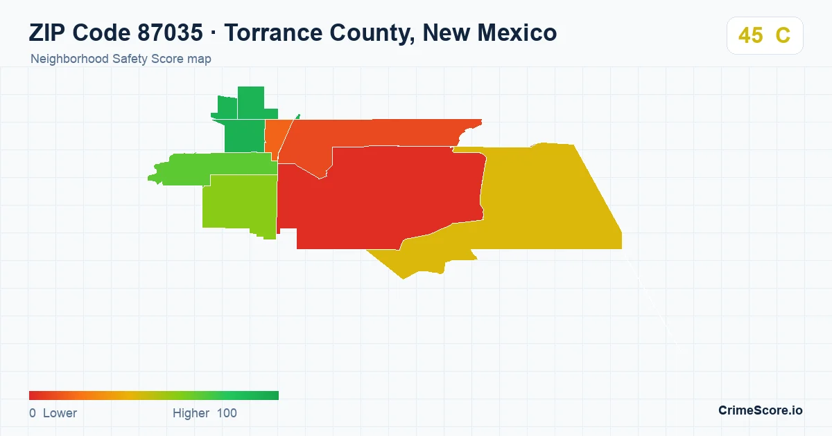 ZIP Code 87035 in Torrance County, New Mexico neighborhood Safety Score map
