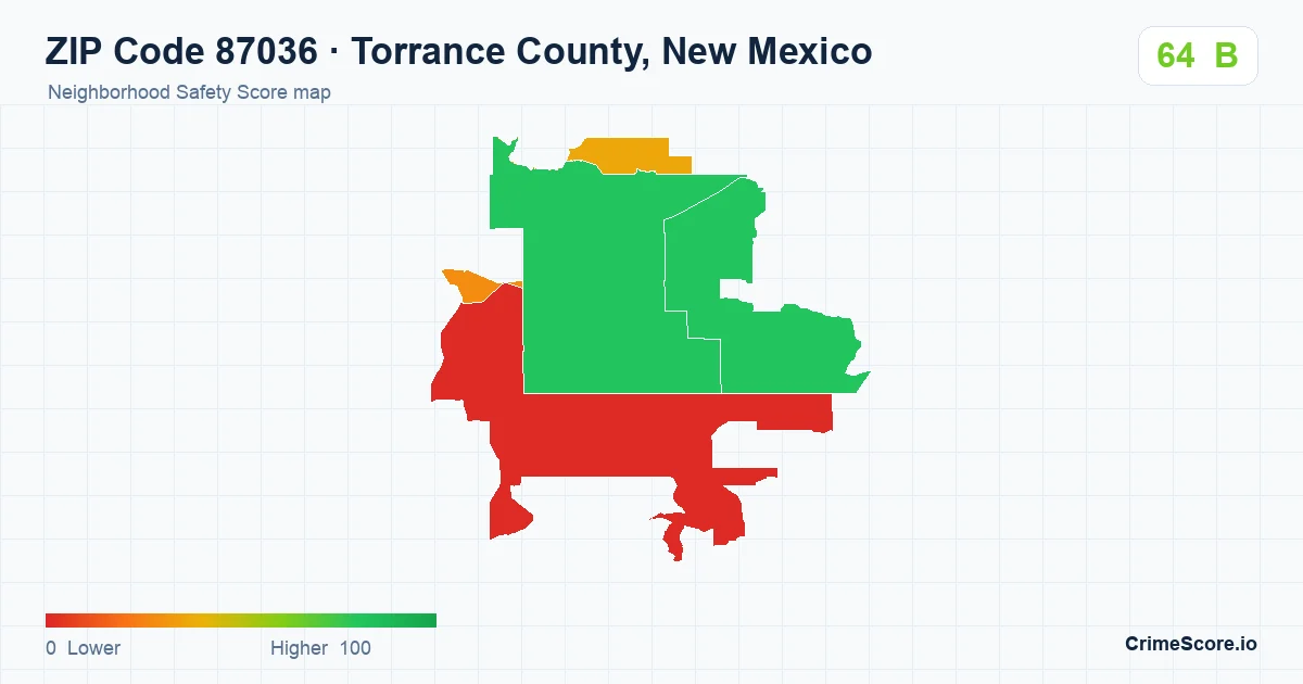 ZIP Code 87036 in Torrance County, New Mexico neighborhood Safety Score map