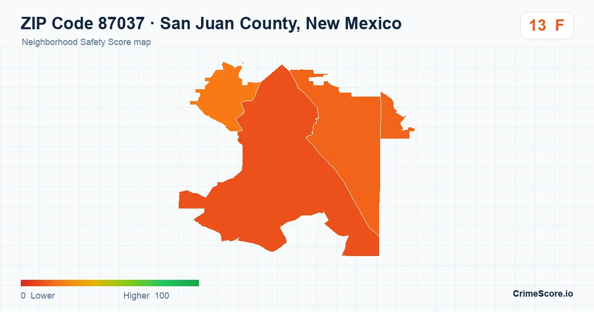 ZIP Code 87037 in San Juan County, New Mexico neighborhood Safety Score map