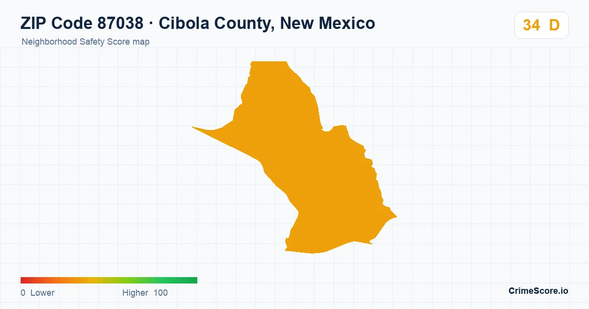 ZIP Code 87038 in Cibola County, New Mexico neighborhood Safety Score map