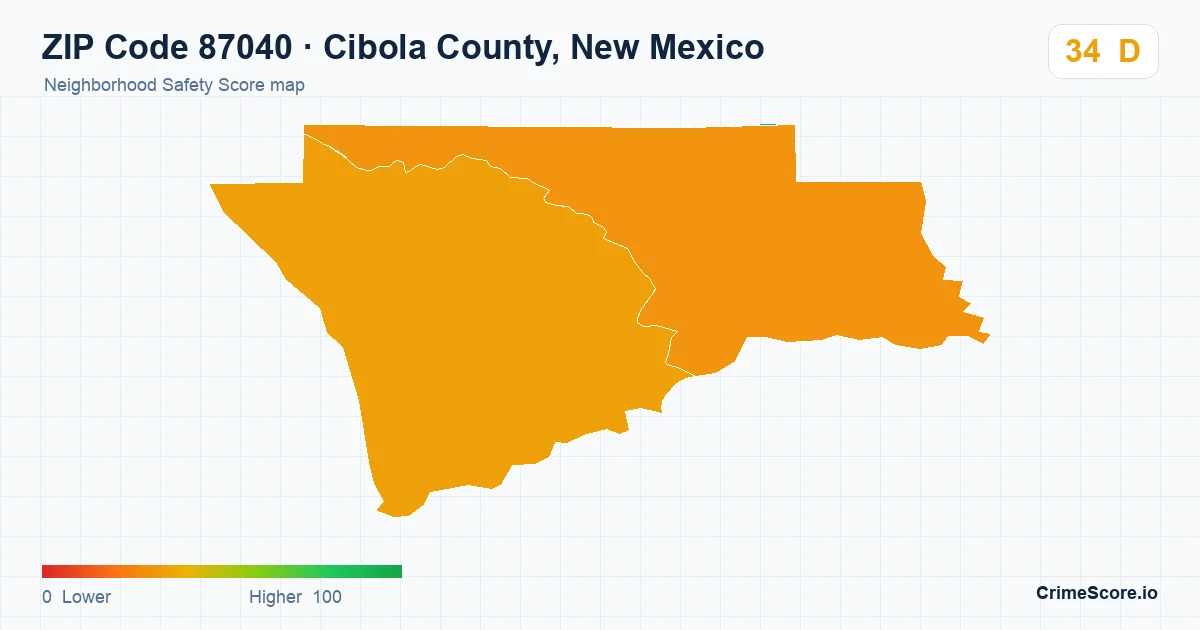 ZIP Code 87040 in Cibola County, New Mexico neighborhood Safety Score map