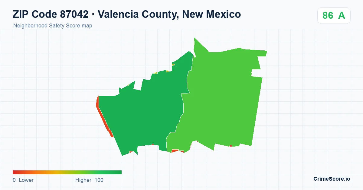ZIP Code 87042 in Valencia County, New Mexico neighborhood Safety Score map