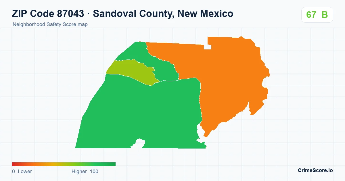 ZIP Code 87043 in Sandoval County, New Mexico neighborhood Safety Score map