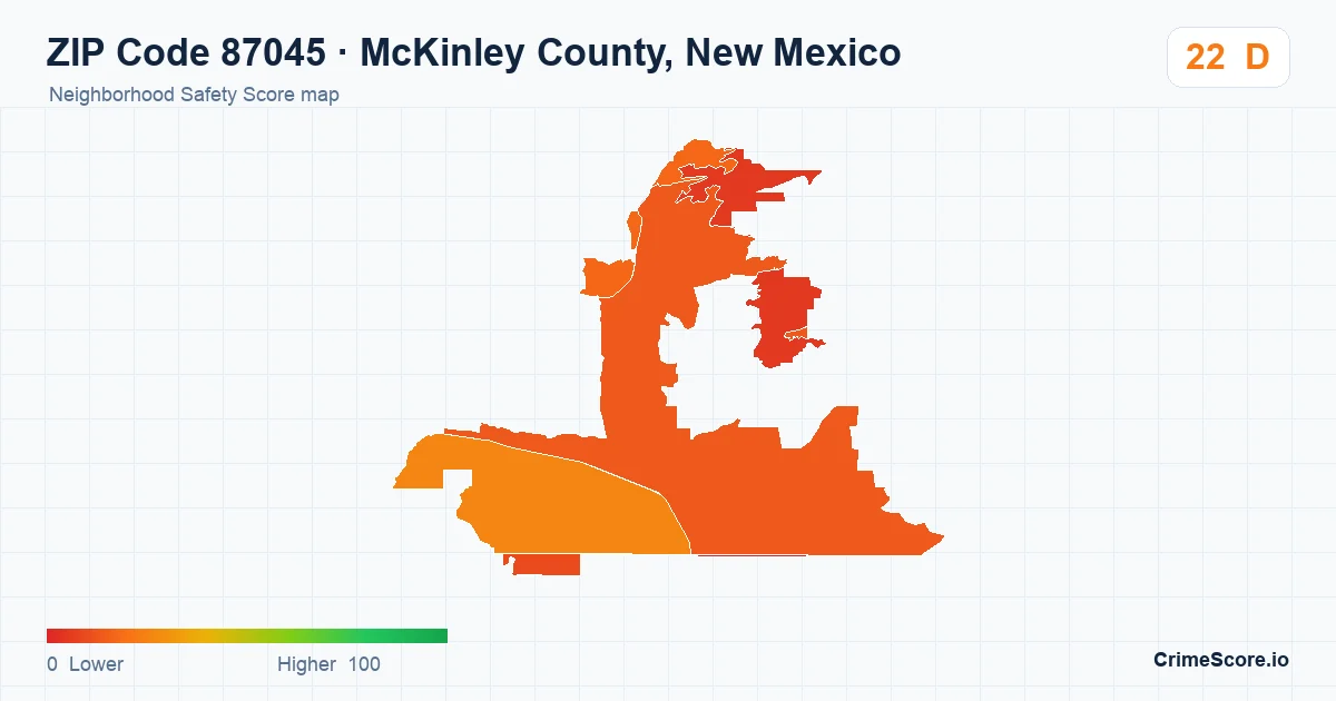 ZIP Code 87045 in McKinley County, New Mexico neighborhood Safety Score map