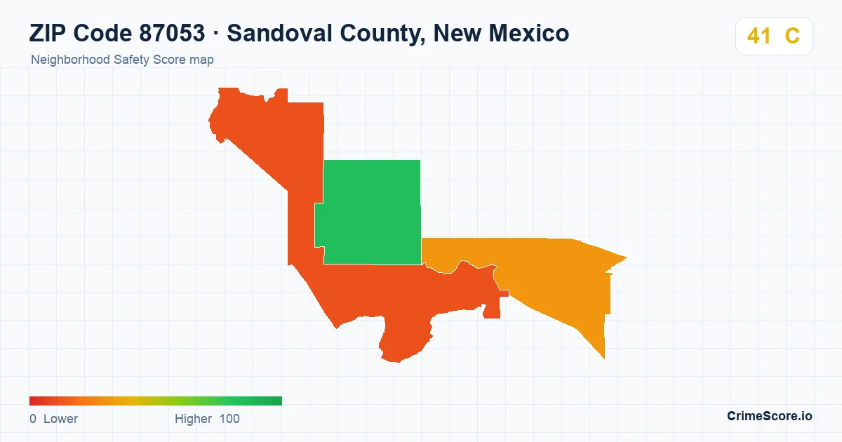 ZIP Code 87053 in Sandoval County, New Mexico neighborhood Safety Score map