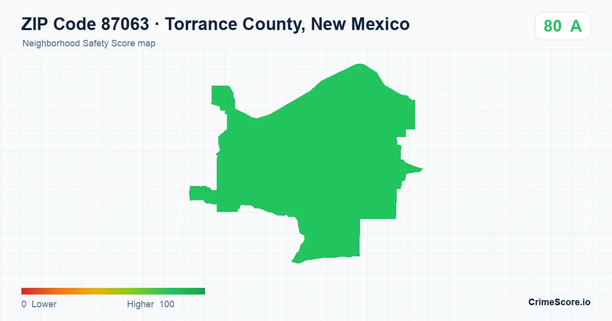 ZIP Code 87063 in Torrance County, New Mexico neighborhood Safety Score map
