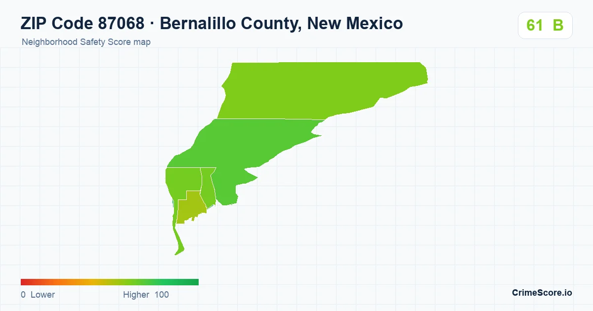 ZIP Code 87068 in Bernalillo County, New Mexico neighborhood Safety Score map
