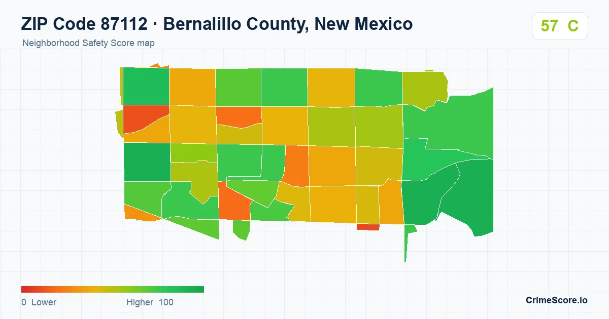 ZIP Code 87112 in Bernalillo County, New Mexico neighborhood Safety Score map