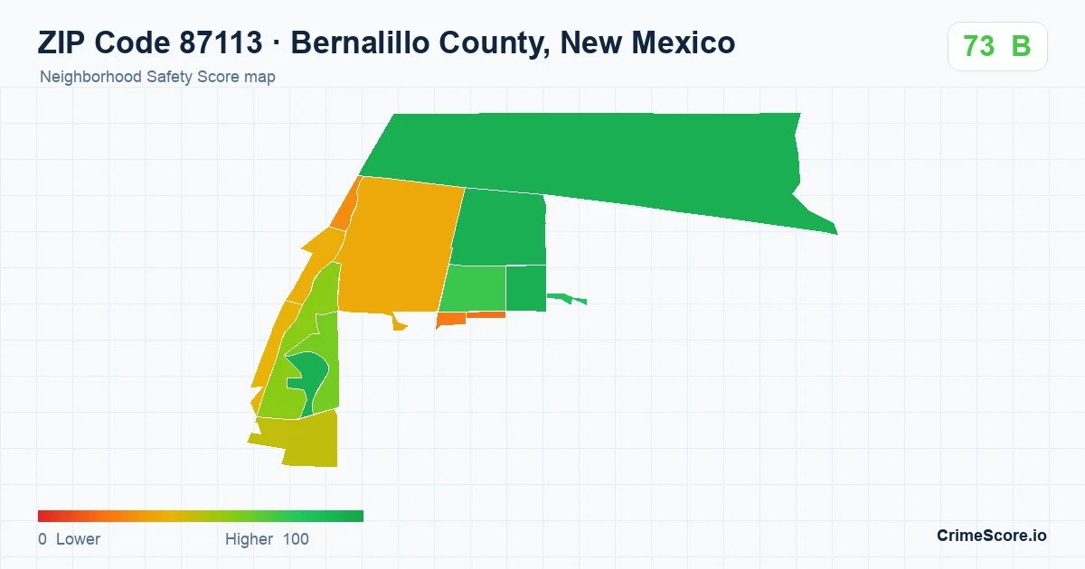 ZIP Code 87113 in Bernalillo County, New Mexico neighborhood Safety Score map