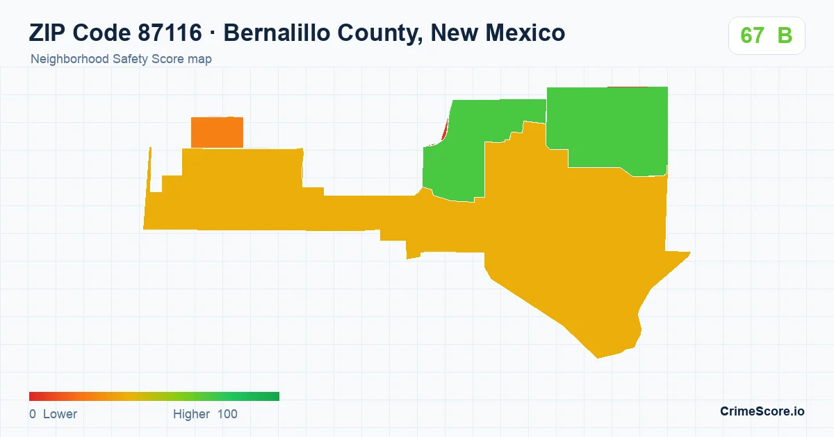 ZIP Code 87116 in Bernalillo County, New Mexico neighborhood Safety Score map