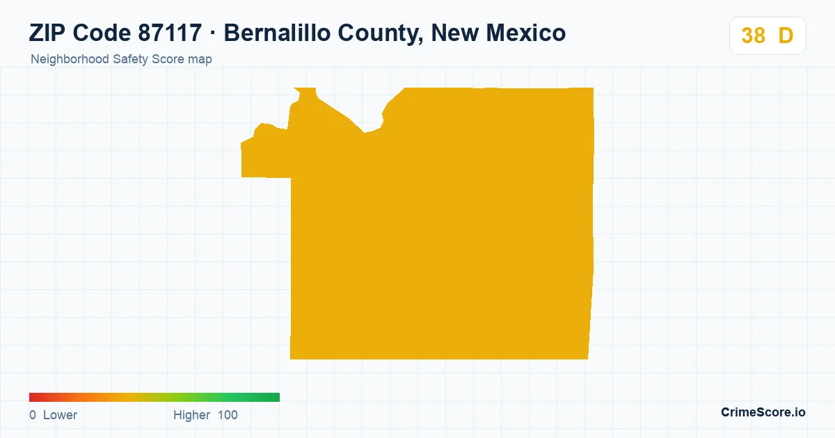 ZIP Code 87117 in Bernalillo County, New Mexico neighborhood Safety Score map