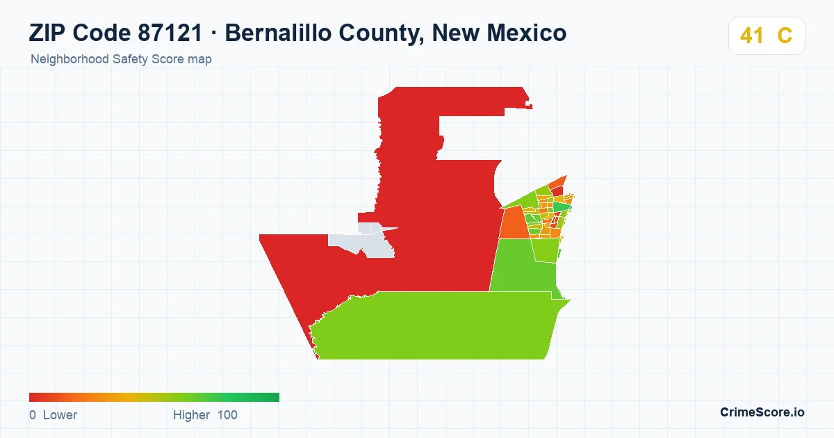 ZIP Code 87121 in Bernalillo County, New Mexico neighborhood Safety Score map