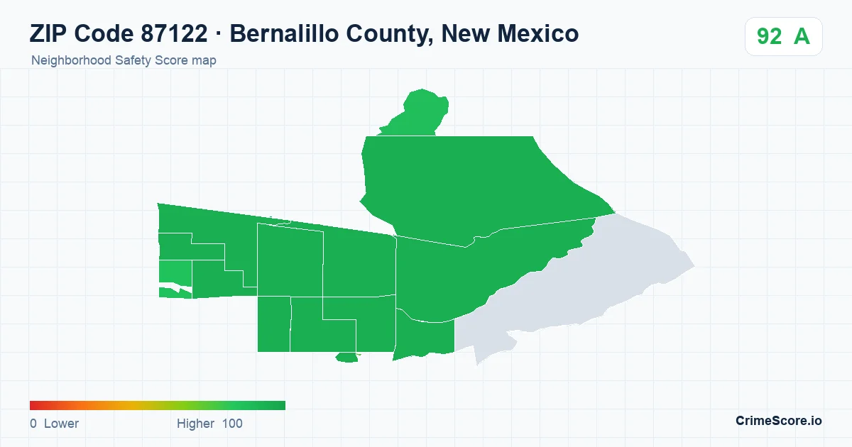 ZIP Code 87122 in Bernalillo County, New Mexico neighborhood Safety Score map
