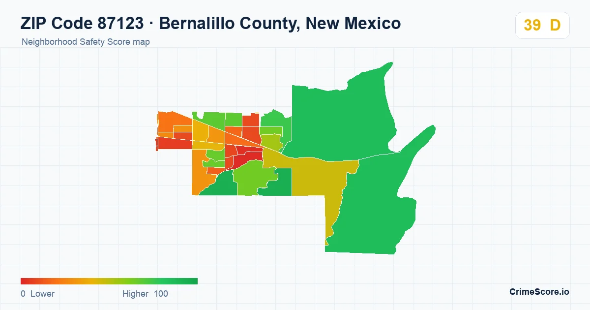 ZIP Code 87123 in Bernalillo County, New Mexico neighborhood Safety Score map