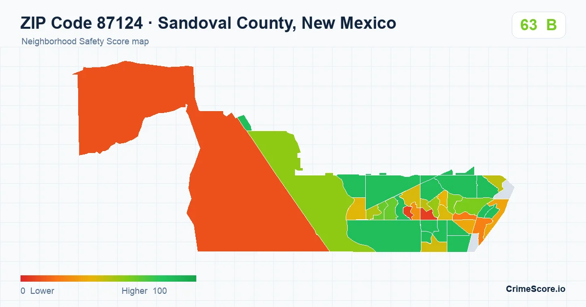 ZIP Code 87124 in Sandoval County, New Mexico neighborhood Safety Score map