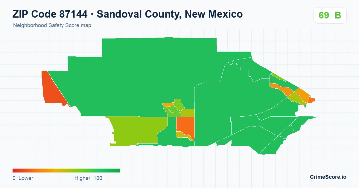 ZIP Code 87144 in Sandoval County, New Mexico neighborhood Safety Score map