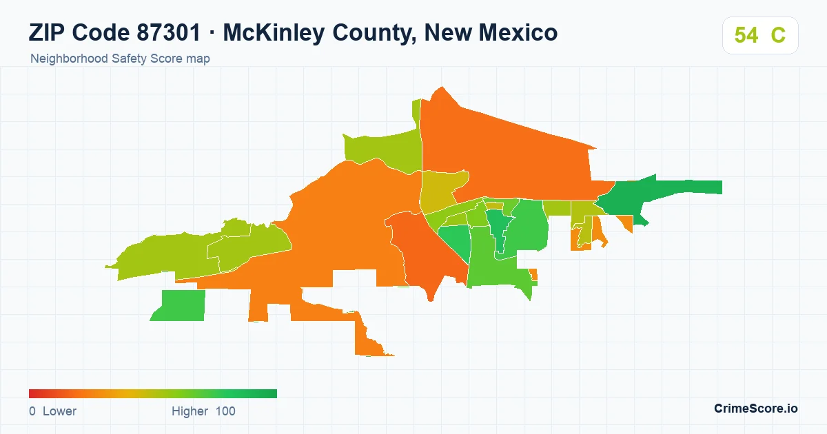 ZIP Code 87301 in McKinley County, New Mexico neighborhood Safety Score map