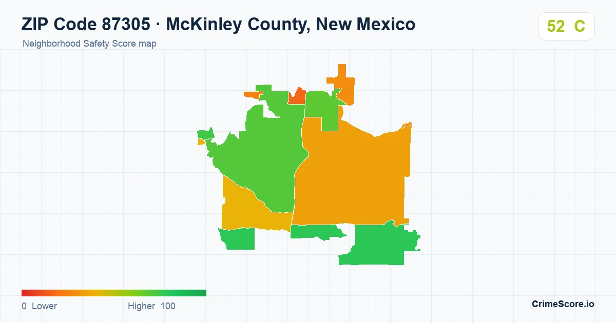 ZIP Code 87305 in McKinley County, New Mexico neighborhood Safety Score map