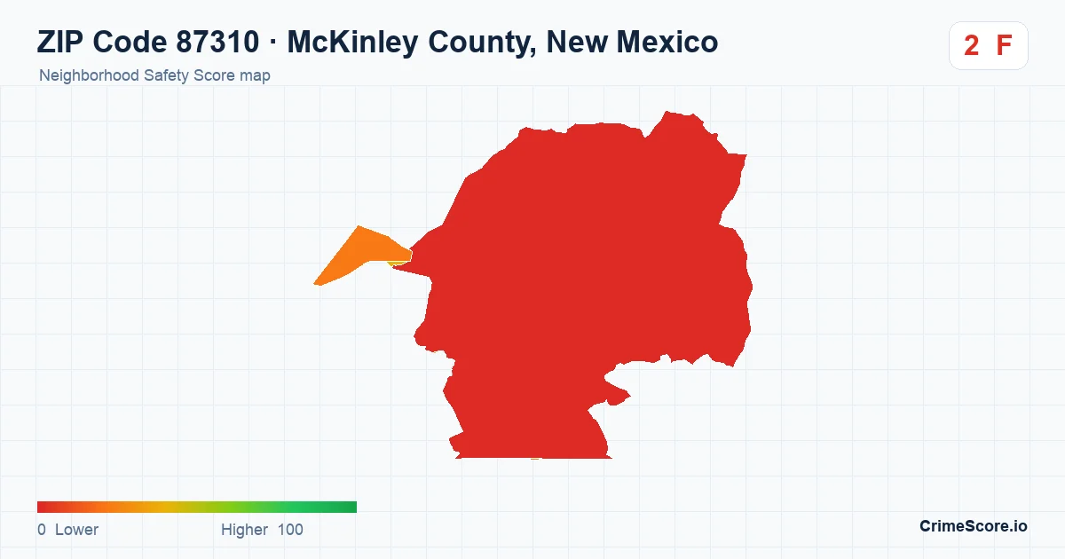ZIP Code 87310 in McKinley County, New Mexico neighborhood Safety Score map