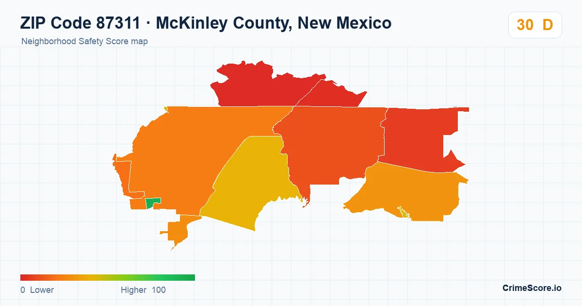 ZIP Code 87311 in McKinley County, New Mexico neighborhood Safety Score map