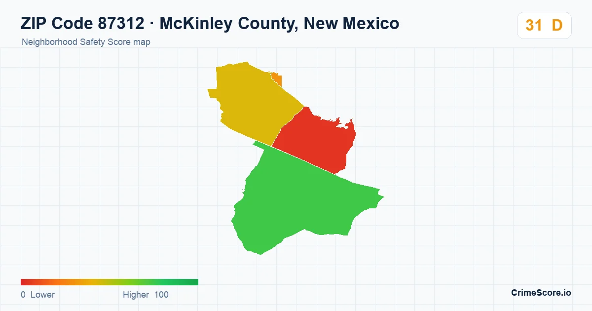 ZIP Code 87312 in McKinley County, New Mexico neighborhood Safety Score map